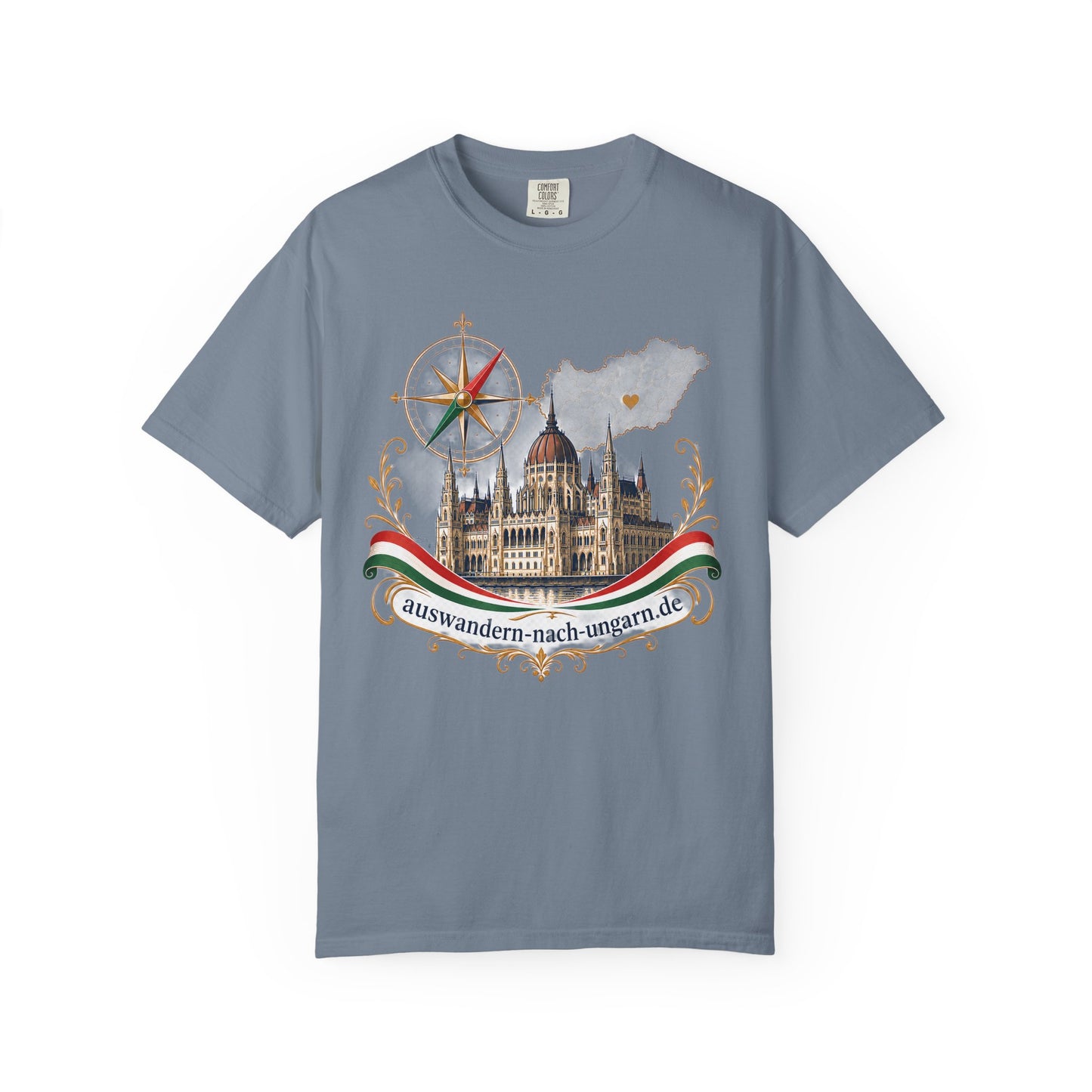 Hungary Travel T-Shirt – Budapest Parliament Illustration with 'auswandern-nach-ungarn.de'
