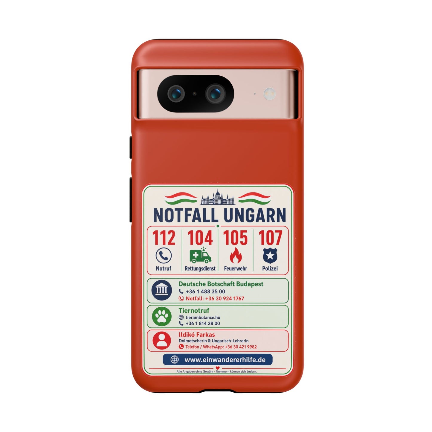 Notfall-Handyhülle Ungarn mit wichtigen Telefonnummern