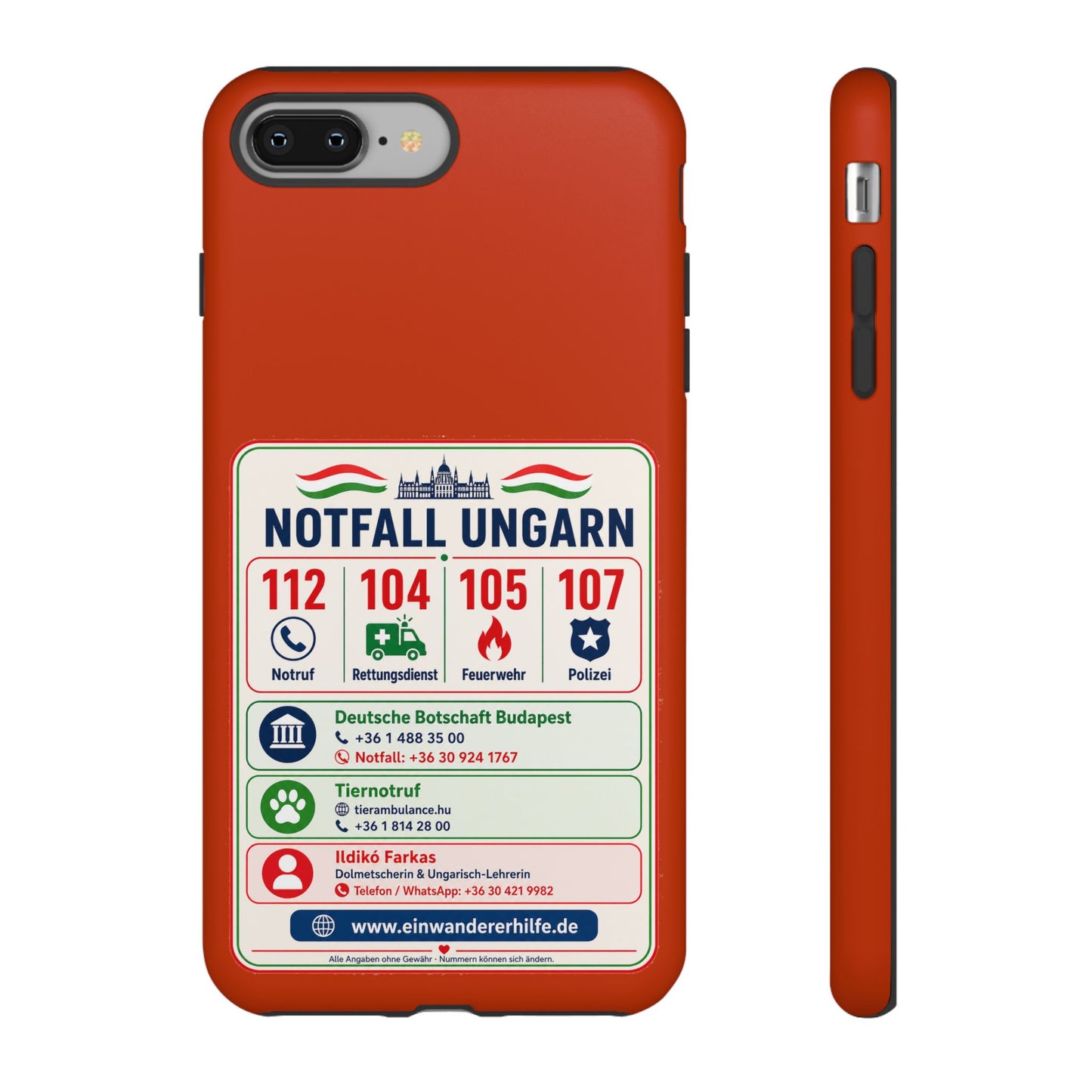 Notfall-Handyhülle Ungarn mit wichtigen Telefonnummern
