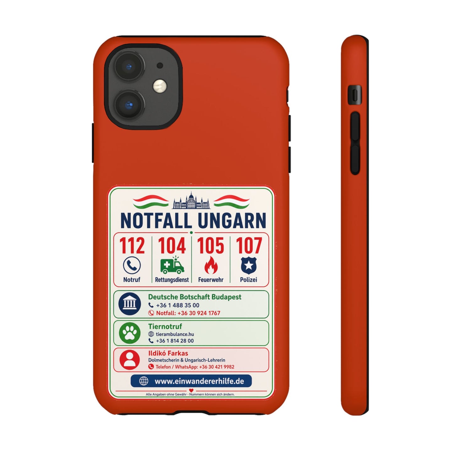 Notfall-Handyhülle Ungarn mit wichtigen Telefonnummern