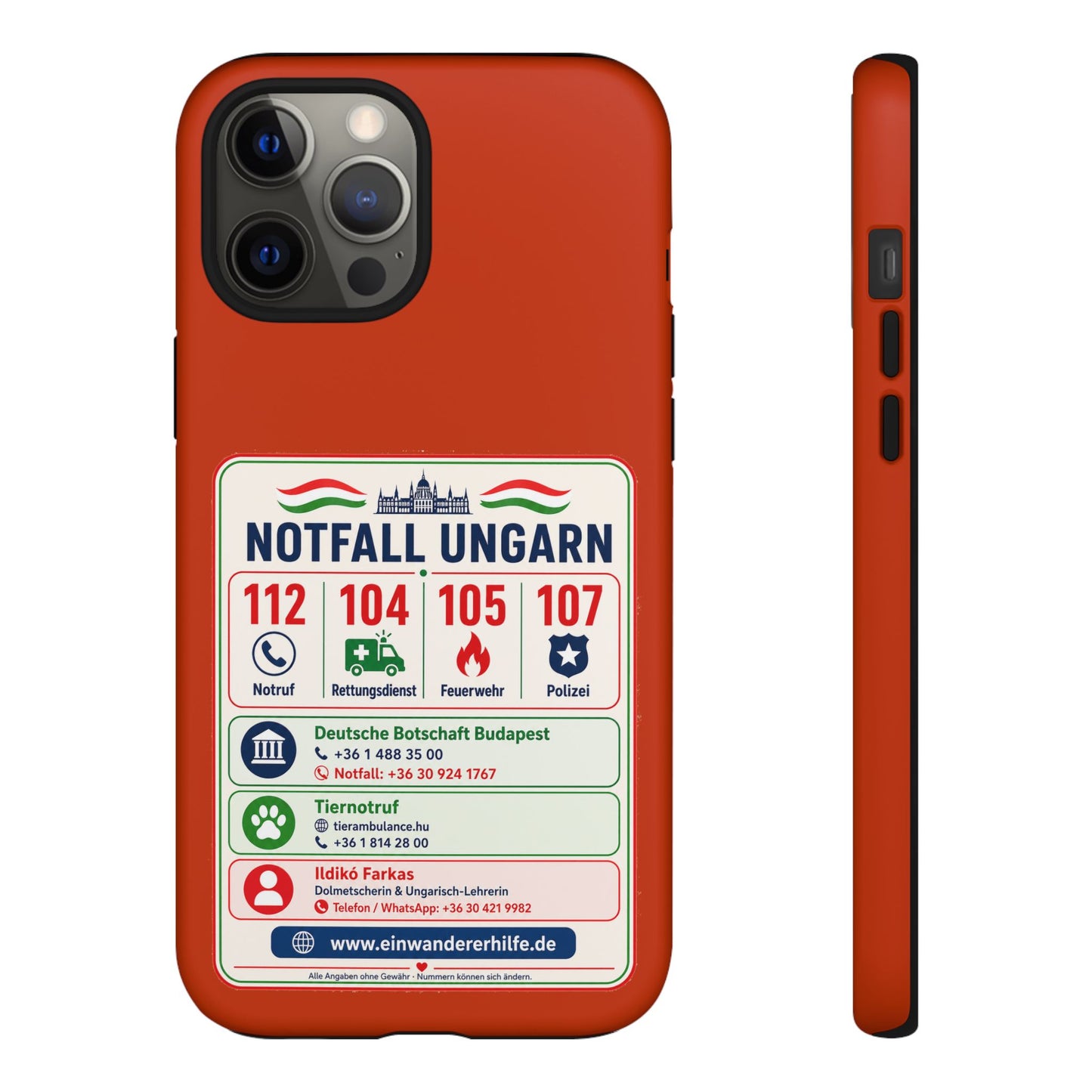 Notfall-Handyhülle Ungarn mit wichtigen Telefonnummern