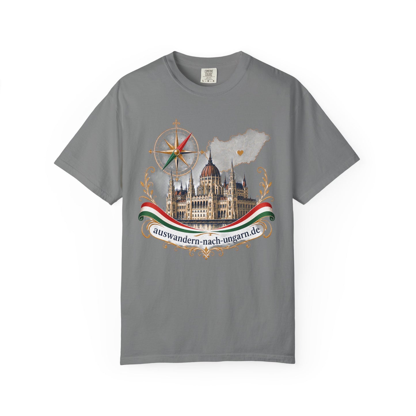 Hungary Travel T-Shirt – Budapest Parliament Illustration with 'auswandern-nach-ungarn.de'