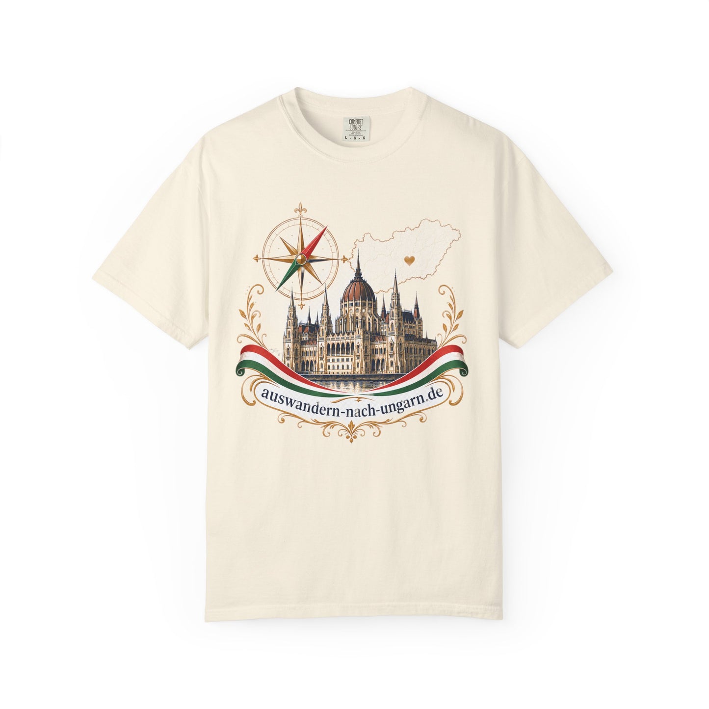 Hungary Travel T-Shirt – Budapest Parliament Illustration with 'auswandern-nach-ungarn.de'