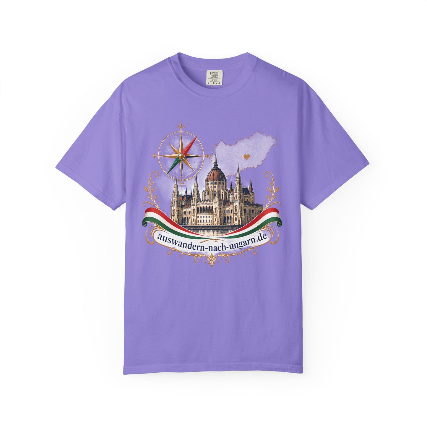 Hungary Travel T-Shirt – Budapest Parliament Illustration with 'auswandern-nach-ungarn.de'