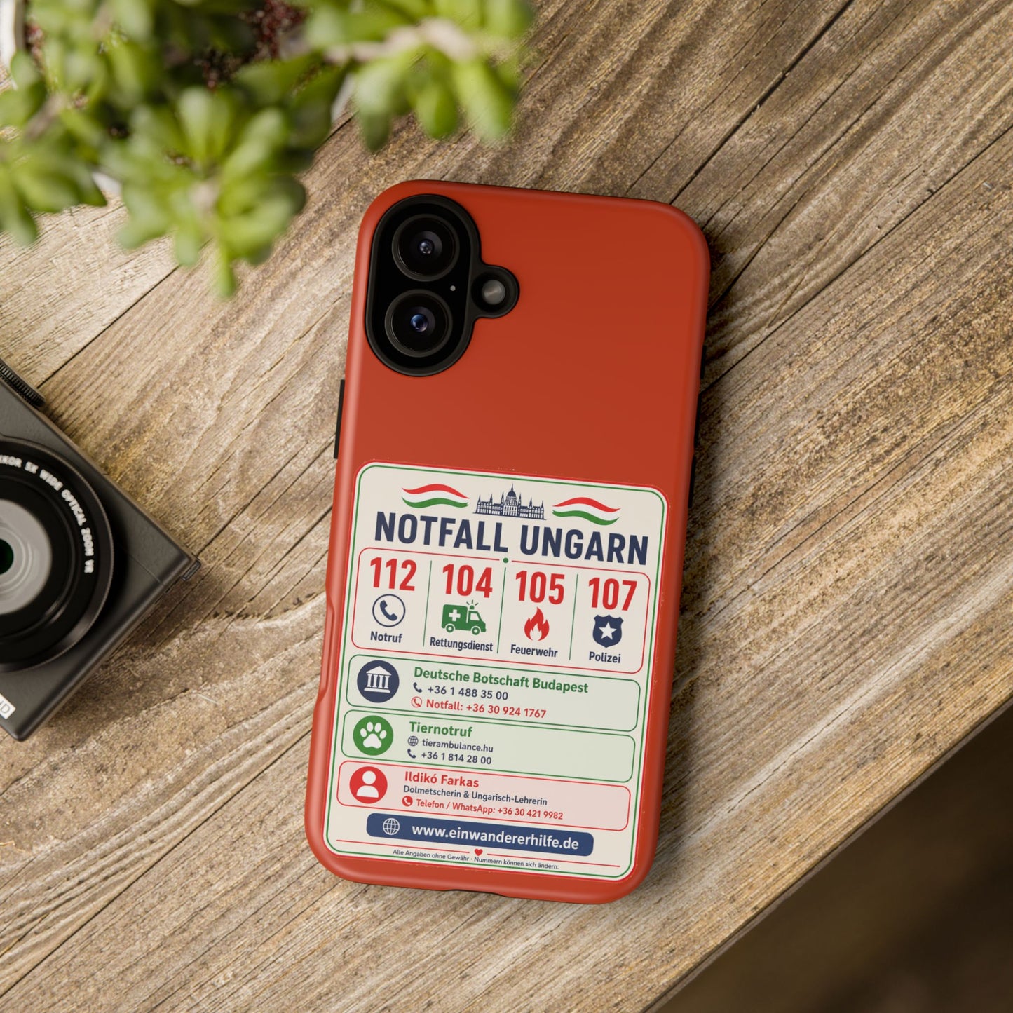 Notfall-Handyhülle Ungarn mit wichtigen Telefonnummern