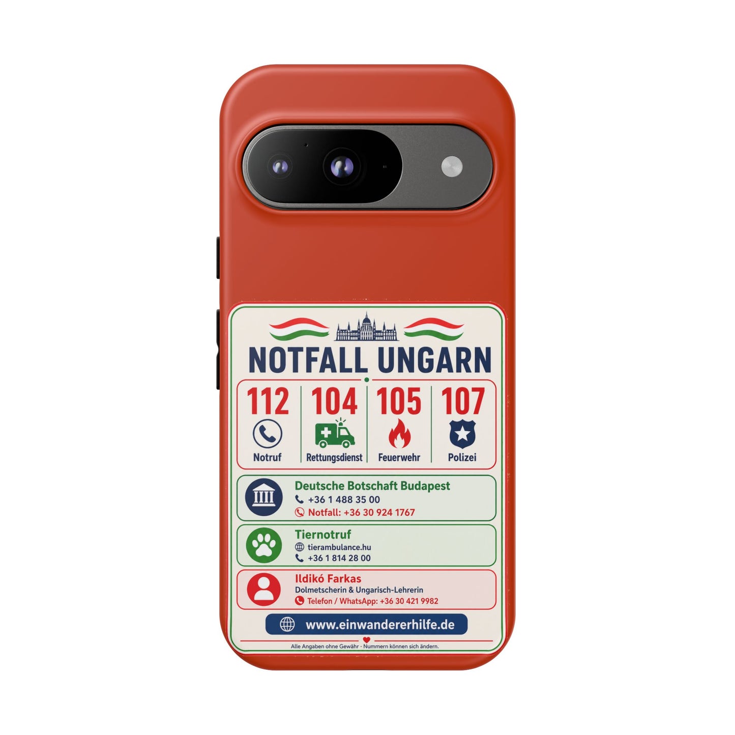Notfall-Handyhülle Ungarn mit wichtigen Telefonnummern