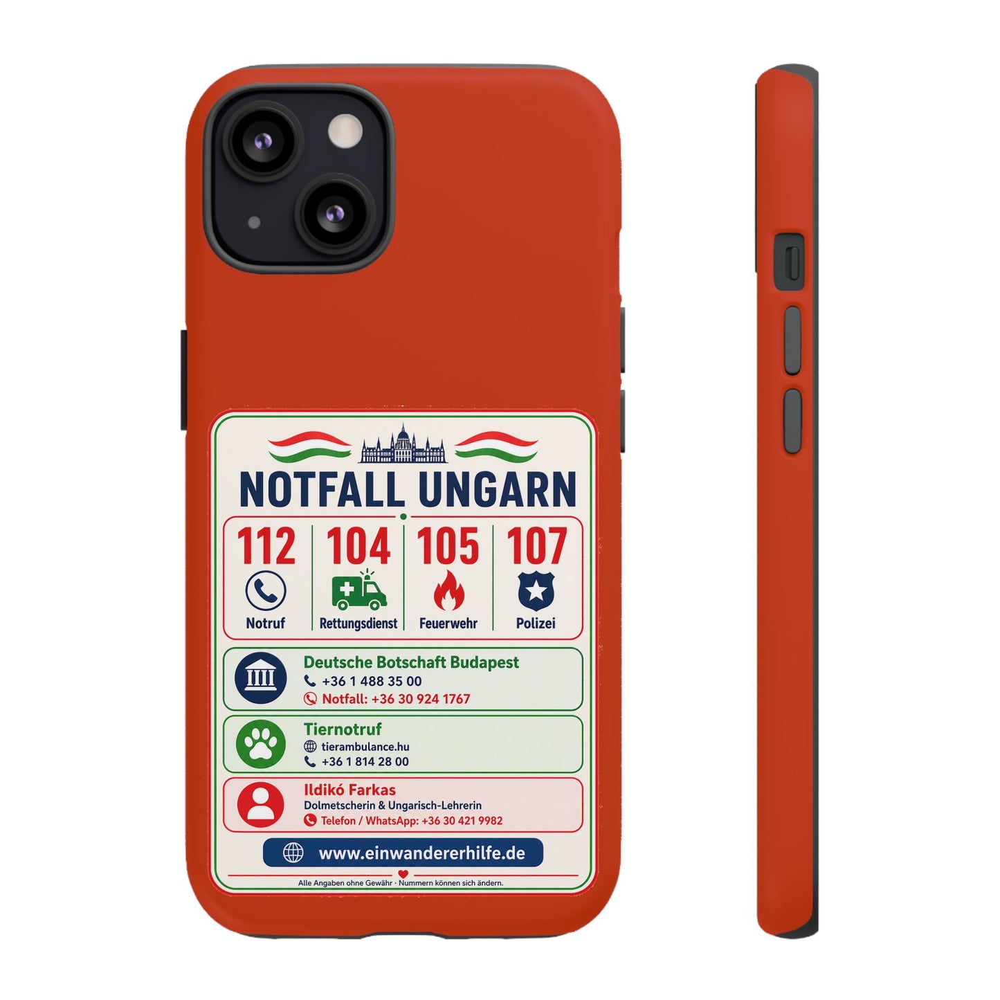 Notfall-Handyhülle Ungarn mit wichtigen Telefonnummern