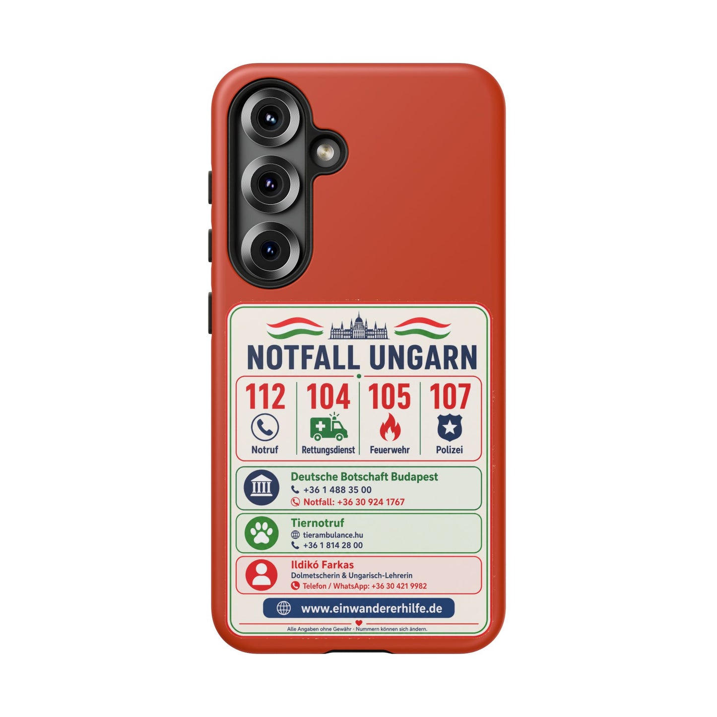 Notfall-Handyhülle Ungarn mit wichtigen Telefonnummern