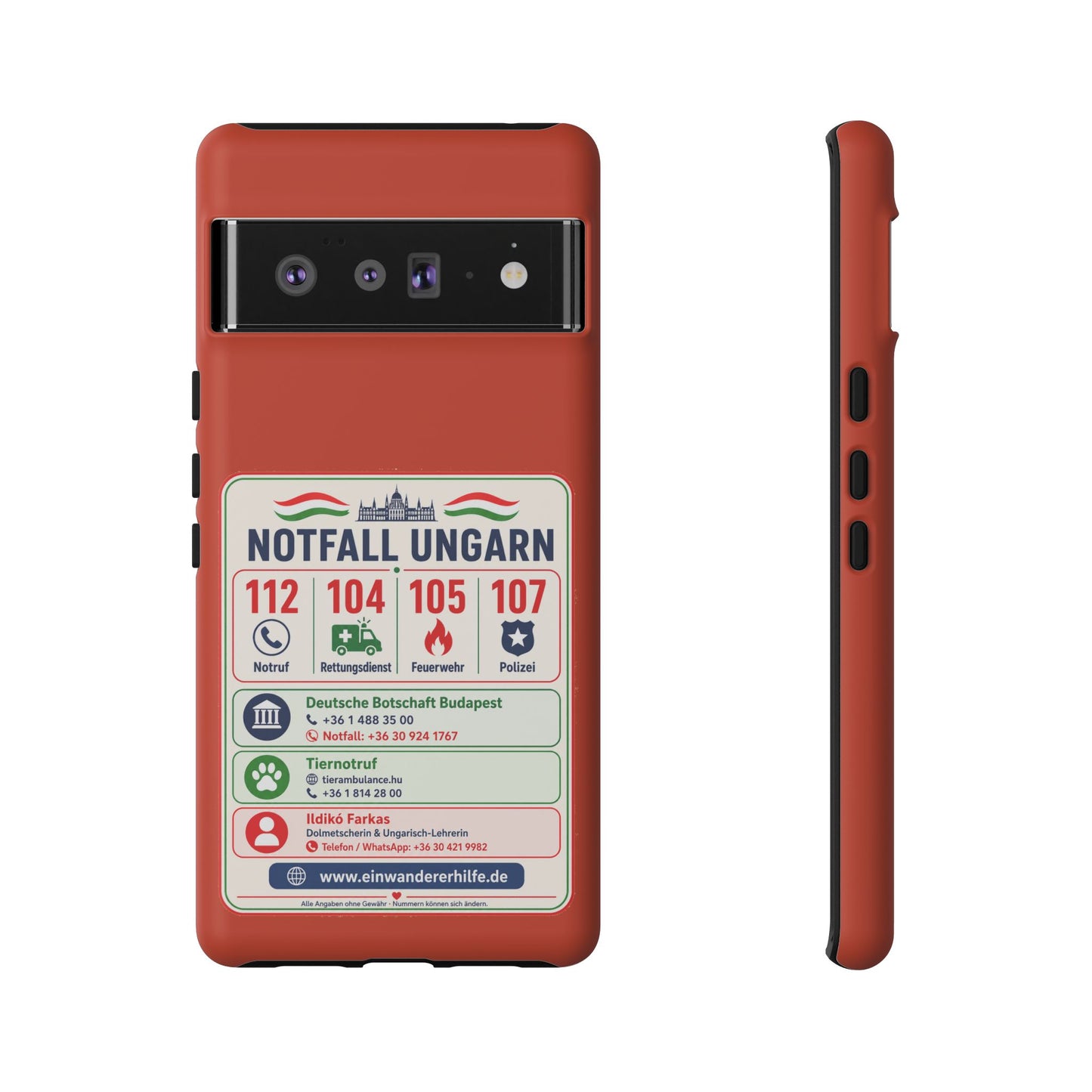 Notfall-Handyhülle Ungarn mit wichtigen Telefonnummern
