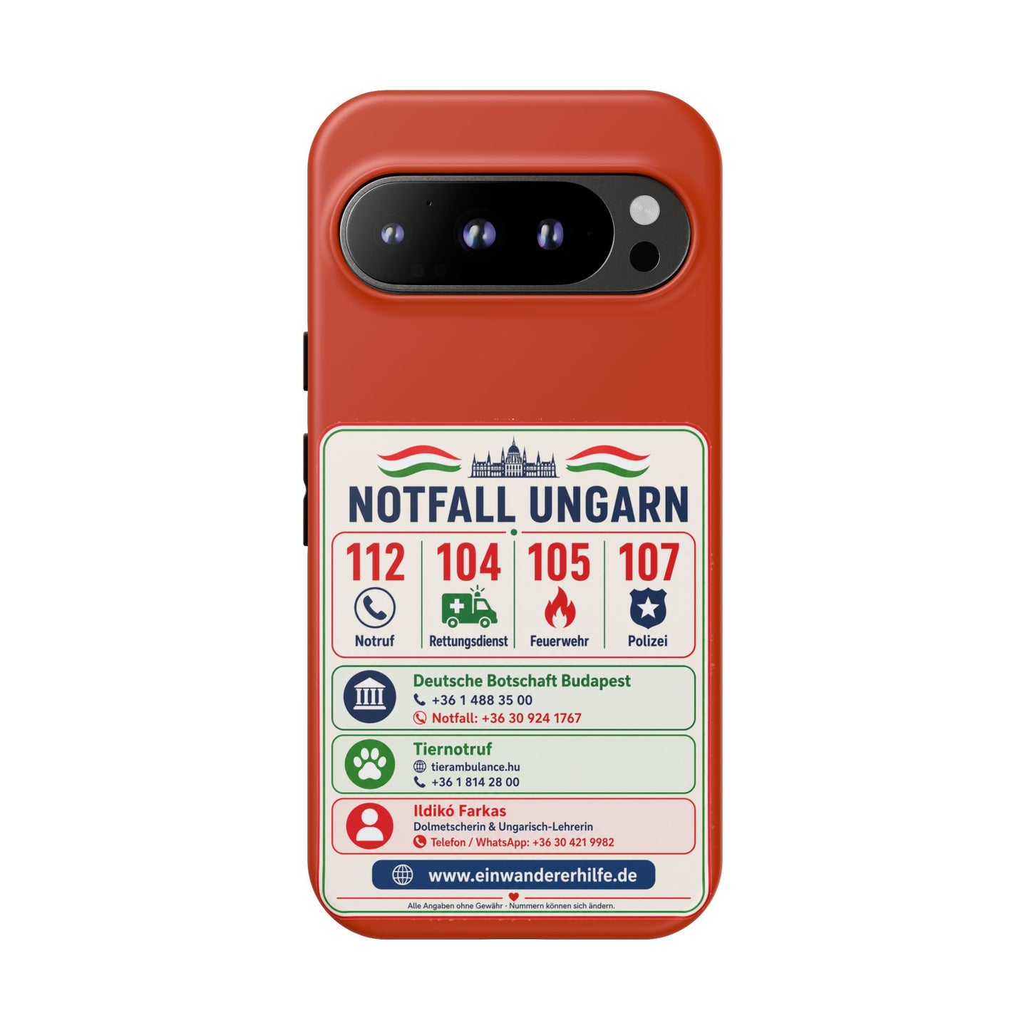 Notfall-Handyhülle Ungarn mit wichtigen Telefonnummern