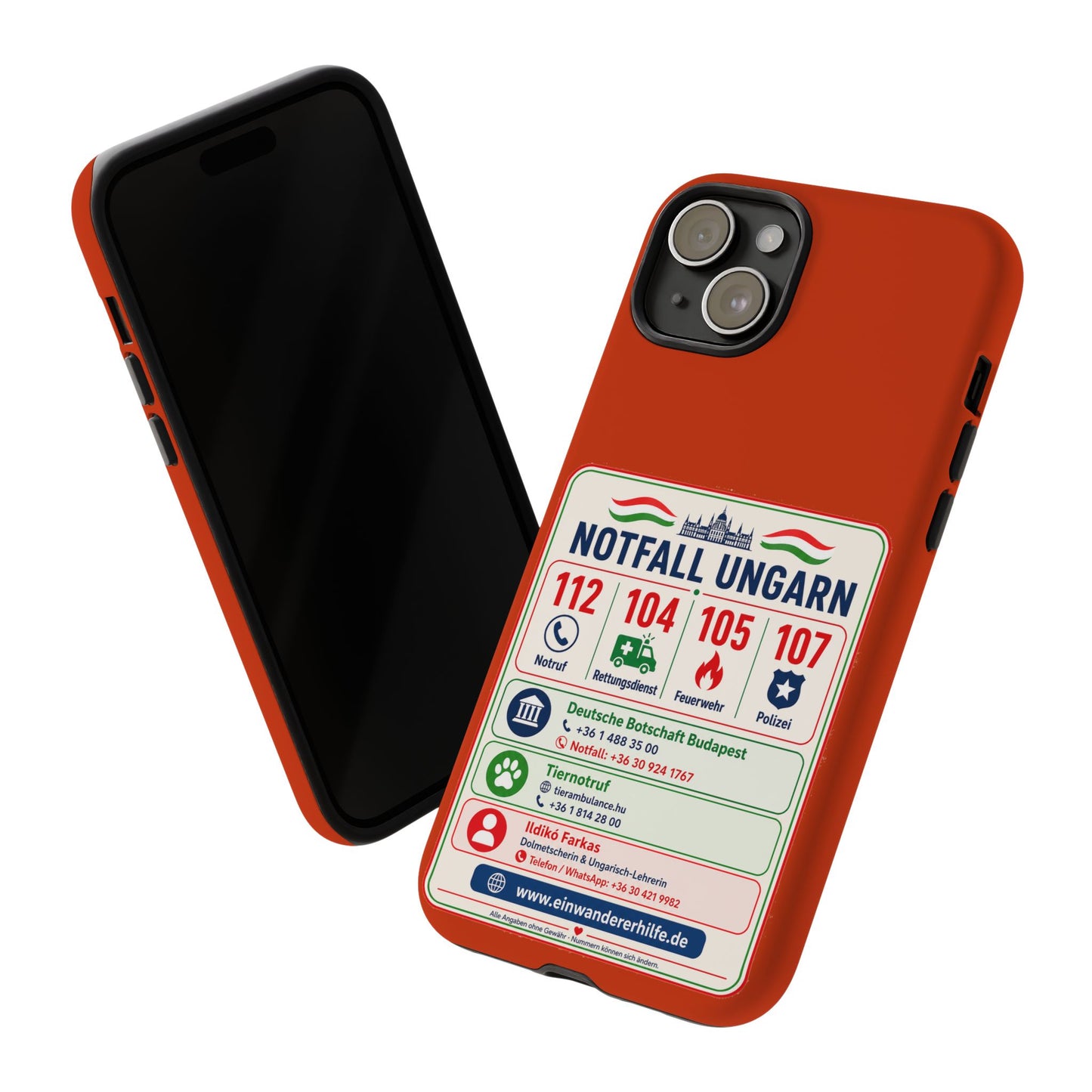 Notfall-Handyhülle Ungarn mit wichtigen Telefonnummern