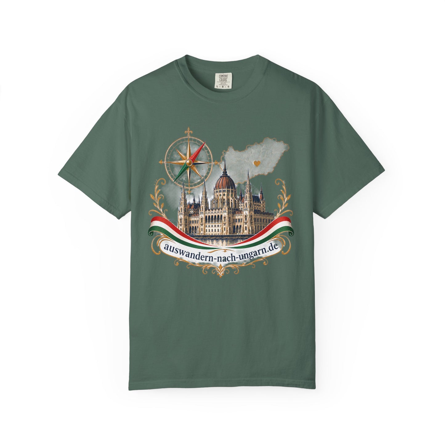 Hungary Travel T-Shirt – Budapest Parliament Illustration with 'auswandern-nach-ungarn.de'