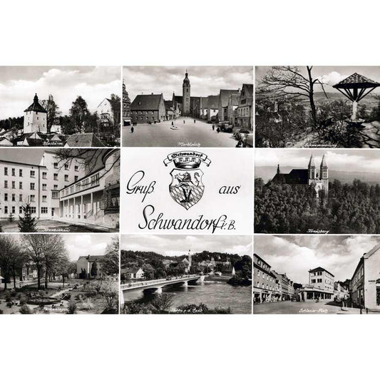 Alte Ansichtskarte  von Schwandorf in der Oberpfalz - AK Gruß aus Schwandorf i. Opf. mit acht historischen Stadtansichten und Schwandorfer