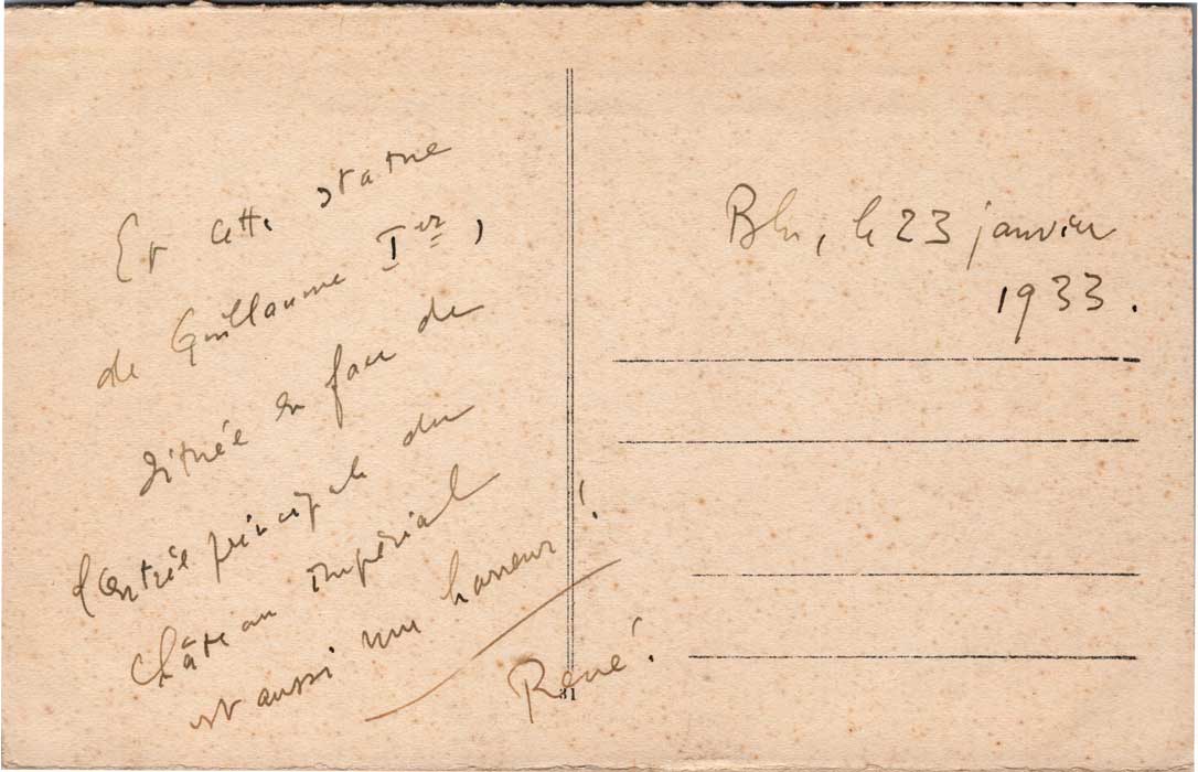 Alte Ansichtskarte Berlin Kaiser-Wilhelm-Denkmal – Rückseite einer historischen Postkarte aus Berlin