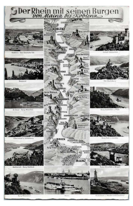 Alte Ansichtskarte Der Rhein mit seinen Burgen von Mainz bis Koblenz mit Loreley, Boppard, Bacharach und Rheinburgen