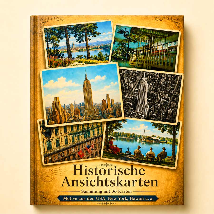 Alte Ansichtskarten aus den USA – historischer Sammlerkatalog mit 36 Karten
