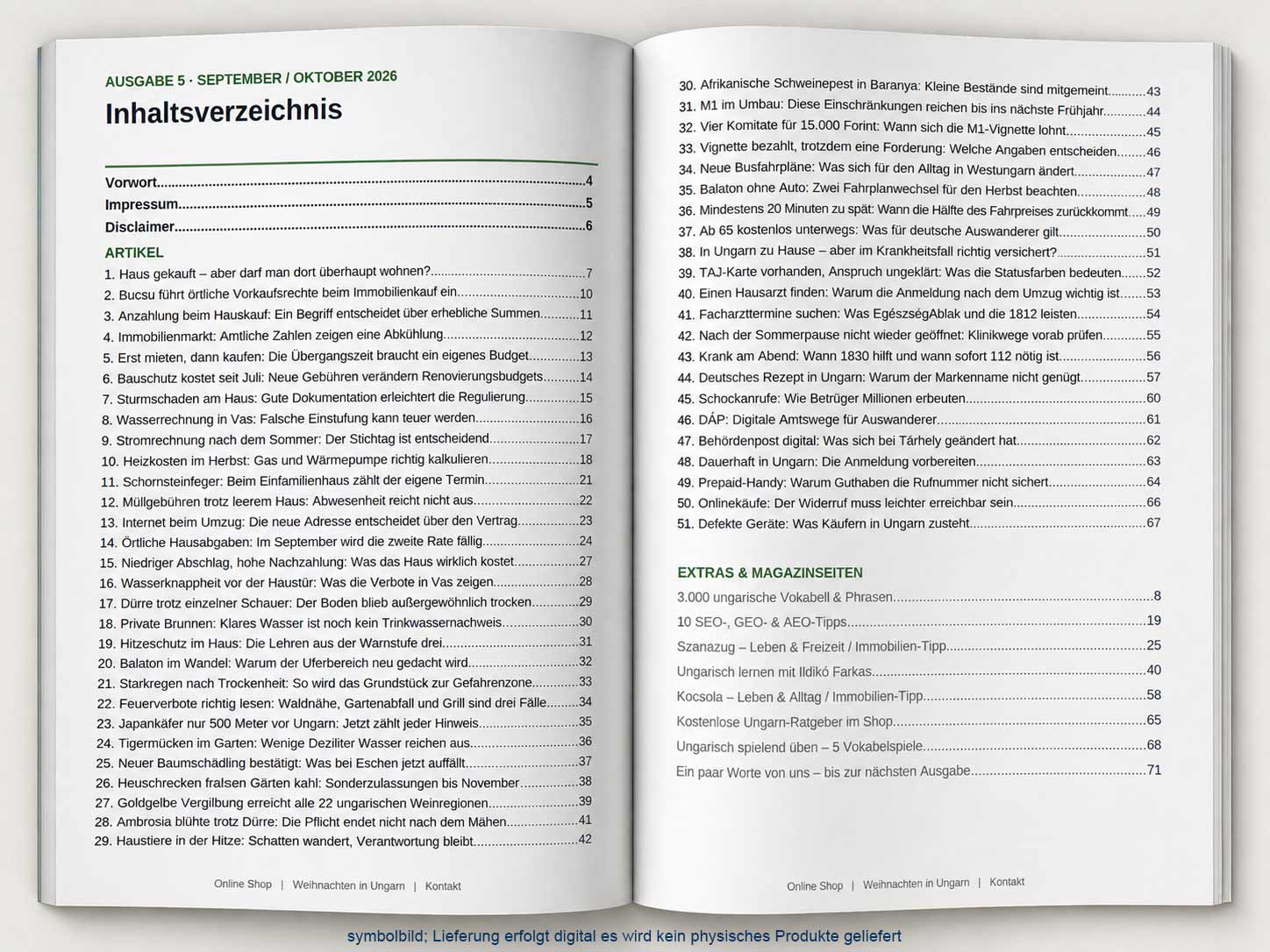 Auswandern nach Ungarn Magazin Inhaltsverzeichnis