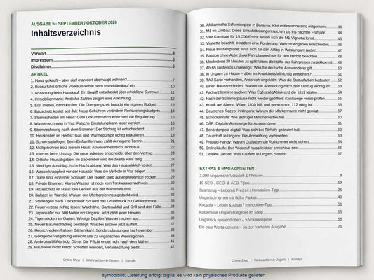 Auswandern nach Ungarn Magazin Inhaltsverzeichnis