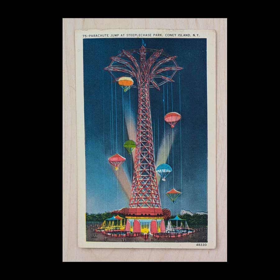 Alte Ansichtskarte des Parachute Jump im Steeplechase Park auf Coney Island in New York