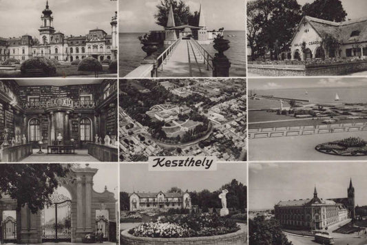 Alte Schwarzweiß-Mehrbildkarte aus Keszthely am Balaton