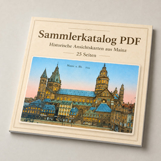 Sammlerkatalog PDF mit 25 Seiten und historischer Mainz-Dom-Ansicht im quadratischen Format
