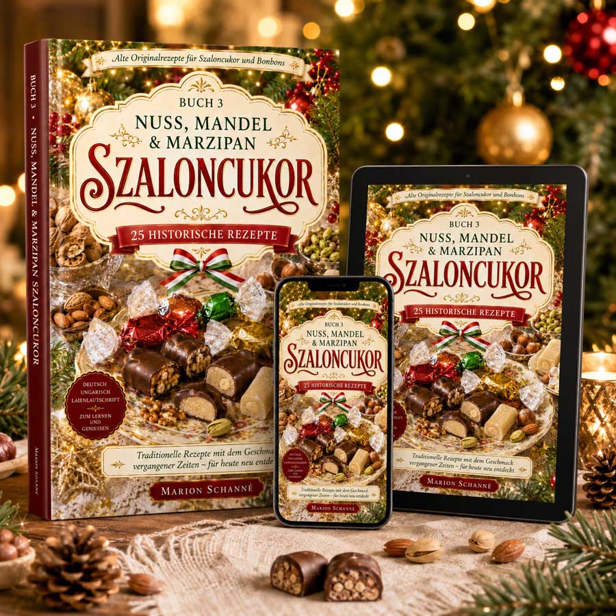 Szaloncukor mit Nuss, Mandel und Marzipan – Buchcover mit Tablet und Smartphone als Produktansicht