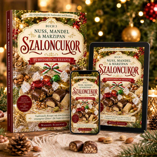 Szaloncukor mit Nuss, Mandel und Marzipan – Buchcover mit Tablet und Smartphone als Produktansicht