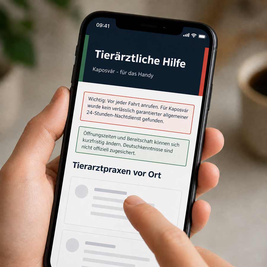 Tierarzt in Kaposvár finden – tierärztliche Hilfe und wichtige Hinweise zum Tierarzt-Notdienst auf dem Smartphone