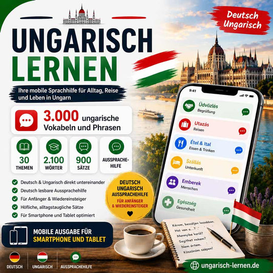 Ungarisch lernen für Anfänger Illustration 3.000 ungarische Vokabeln und Phrasen lernen Bild für ebook Handy, Donau vor dem Parlament in Budapest