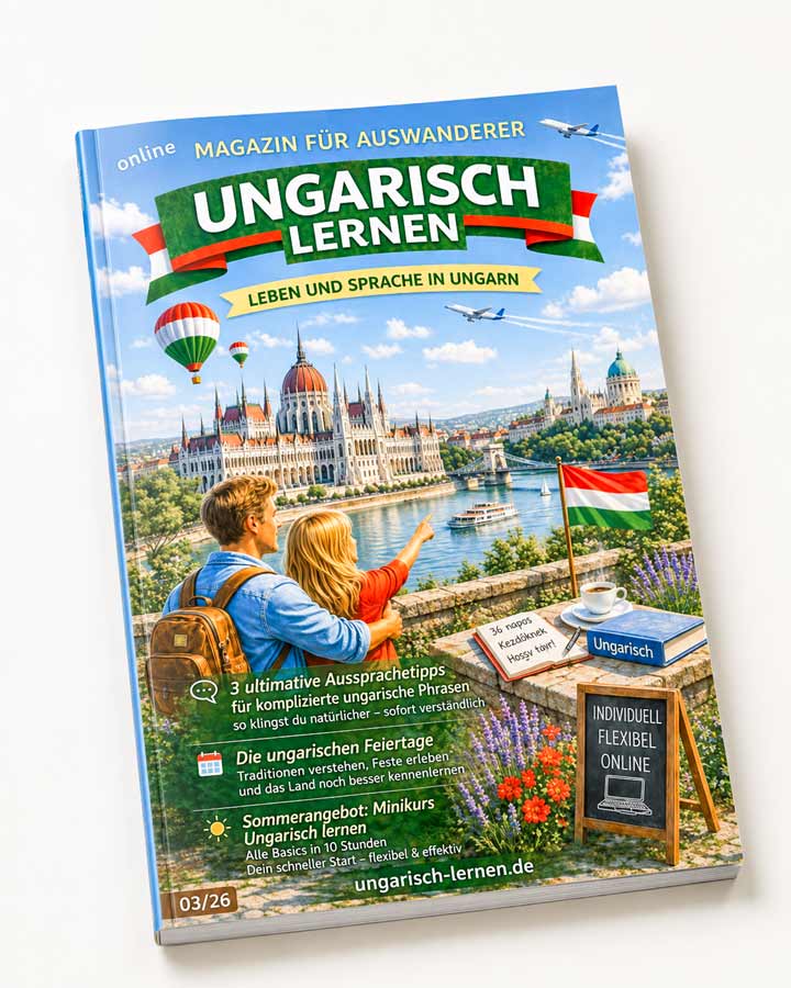 Digitales Magazin Ungarisch lernen, Ausgabe 03/26, dargestellt als Papiermagazin – Symbolbild, ausschließlich digitale Lieferung