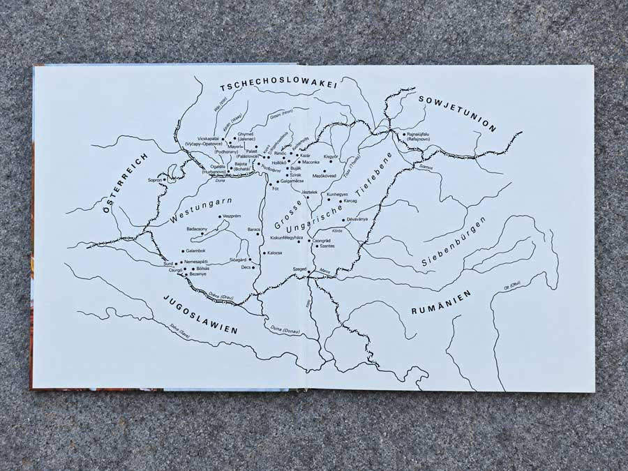 Ungarische Volkslieder und Volksinstrumente – historische Karte Ungarns mit Regionen und Orten