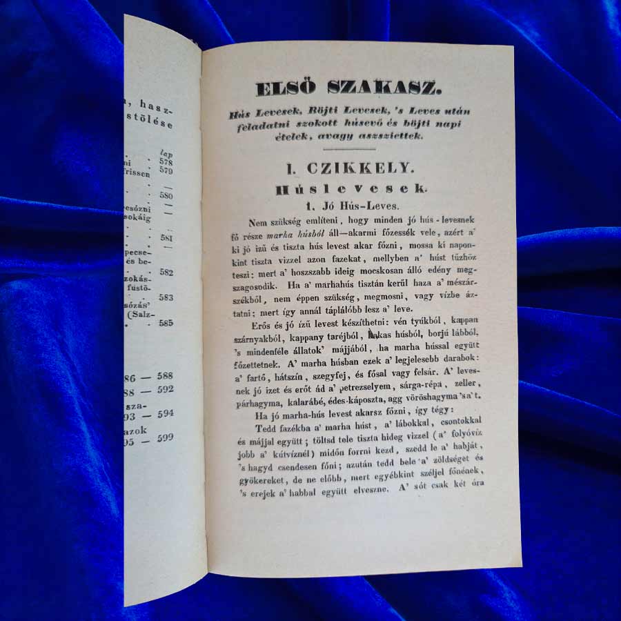 Ungarisches Kochbuch von Czifray mit historischer Rezeptseite und ungarischen Kochanweisungen.
