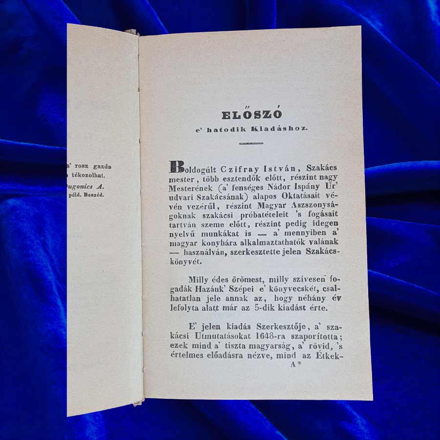 Ungarisches Kochbuch von Czifray mit dem ungarischen Vorwort „Előszó“.