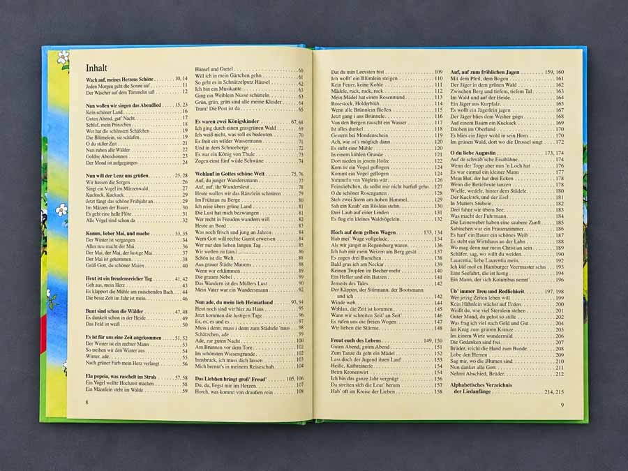 Unsere schönsten Lieder – Inhaltsverzeichnis mit über 180 deutschen Volksliedern