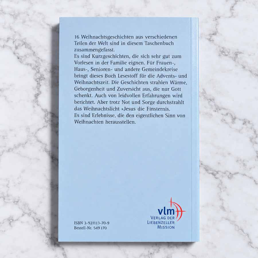 Weihnachten erlebt – Rückseite mit Beschreibung der 16 Weihnachtsgeschichten und Verlagsangaben