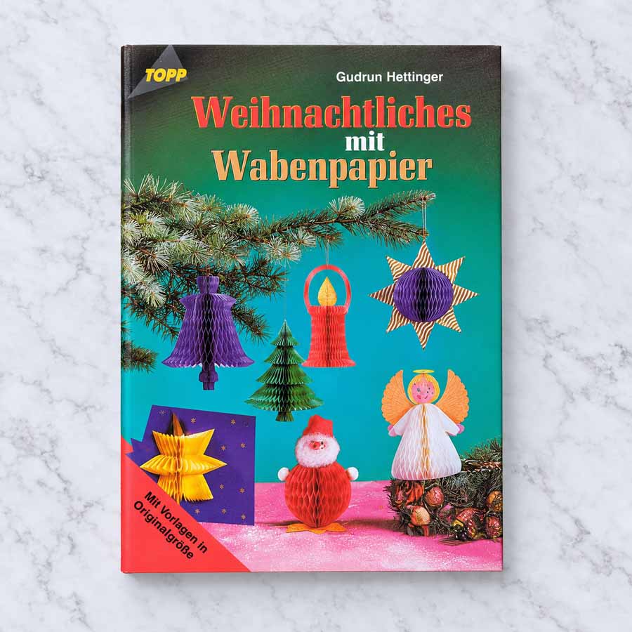 Weihnachtliches mit Wabenpapier – Titelbild mit weihnachtlichen Bastelideen, Engel, Sternen und Weihnachtsmann aus Wabenpapier